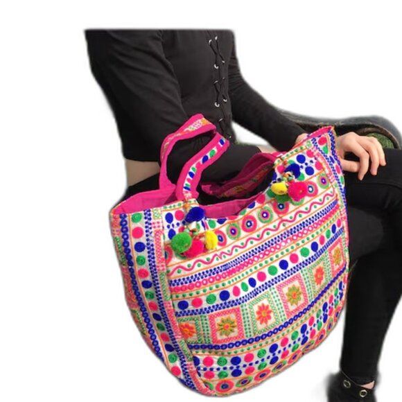 New Ethnic Handmade Indian Kutchi Embroidered Shoulder Handbag Tote Colorful - Picture 1 of 6
